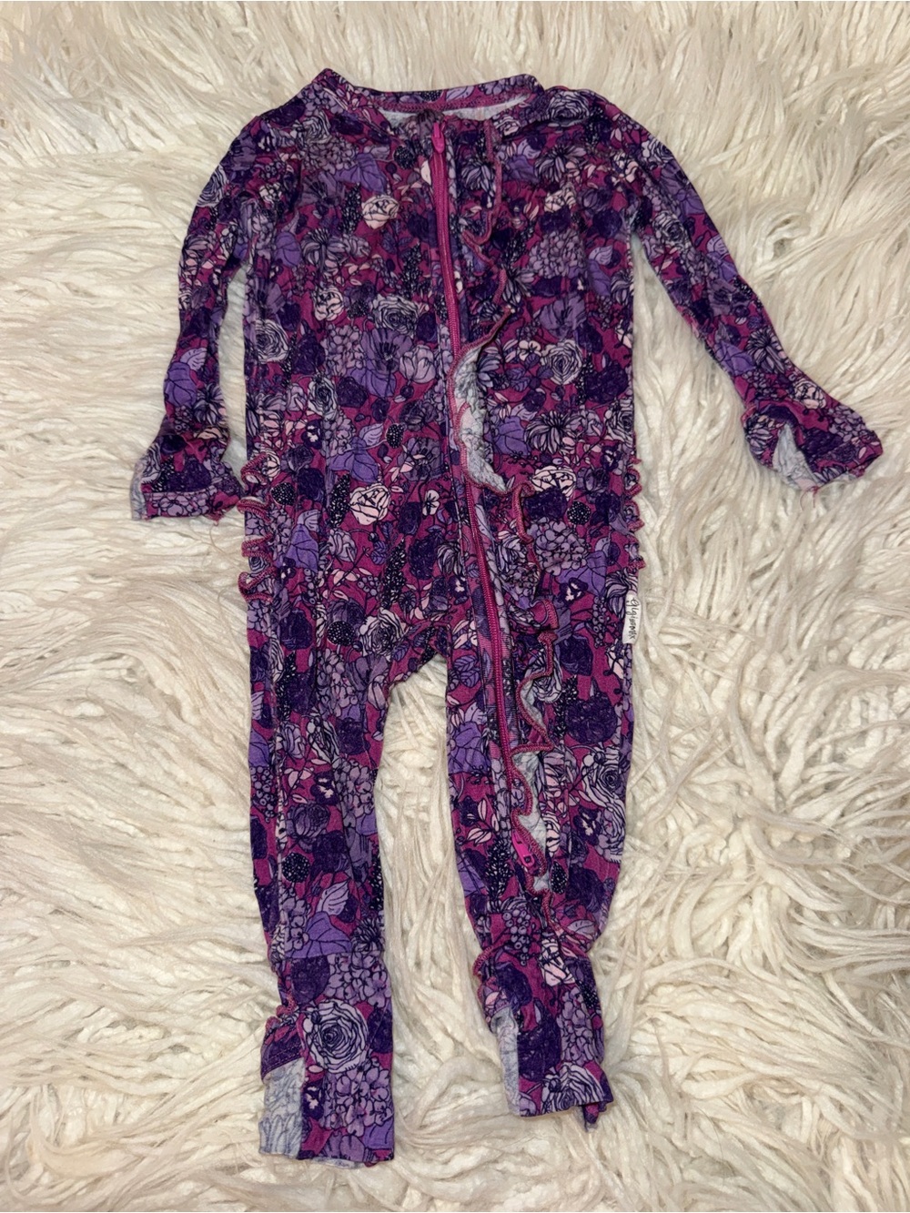Purple Floral Zip-Front Baby Footie One-Piece